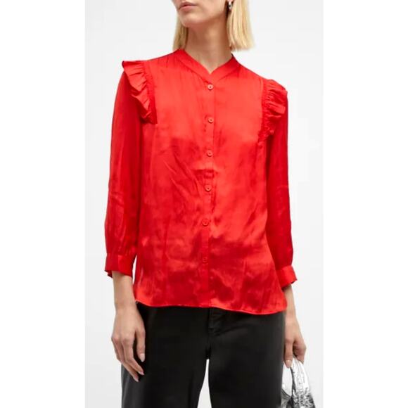 Zadig & Voltaire Tygg Satin Button Front Blouse Red  M - Picture 5 of 16
